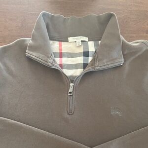 Burberry Men's Brown Quarter-Zip Sweater with Signature Check Lining